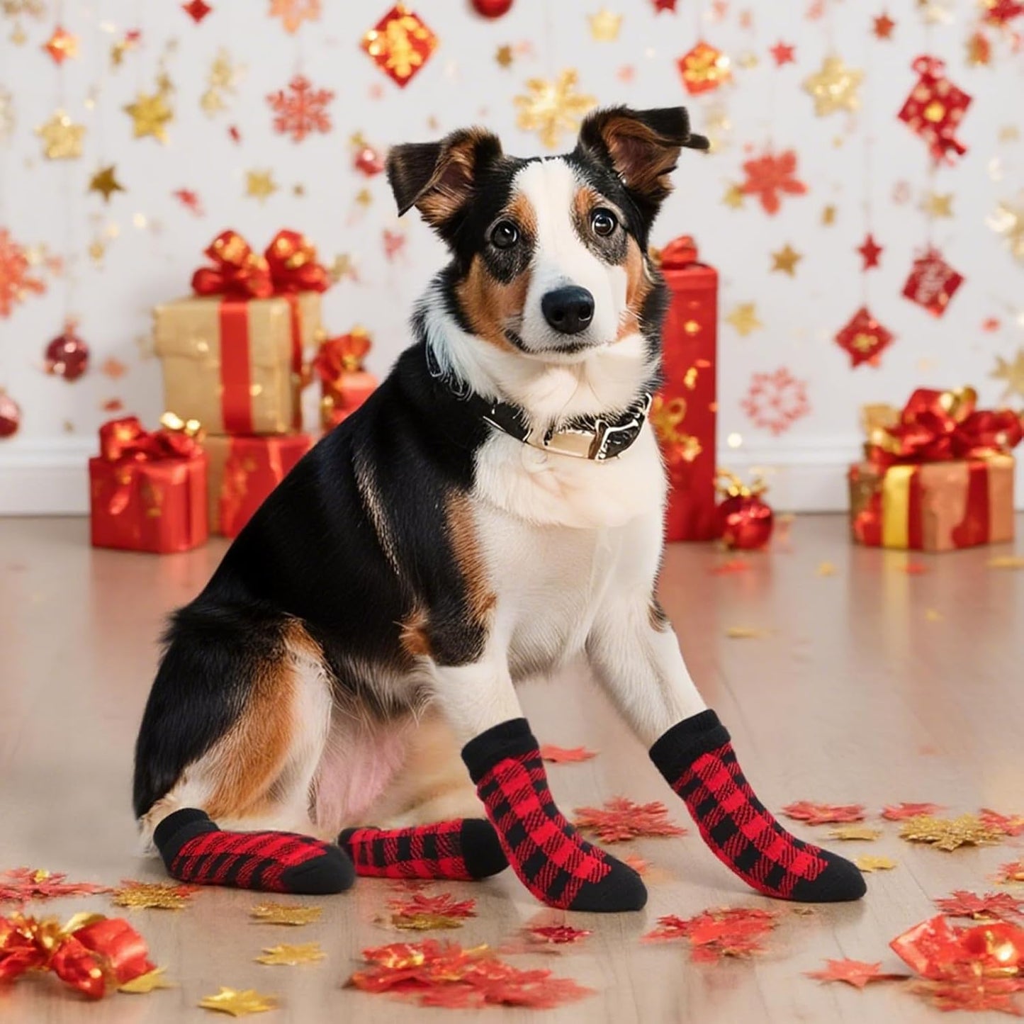 Dog Socks Size M Anti-Slip Pet Paw Protectors Red for Dogs