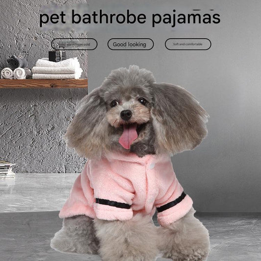 Army green Cozy Pet Bathrobe Sleepwear – Plush Fleece Dog Robe with Hood and Adjustable Waistband for Small to Medium Breeds(Size:L)