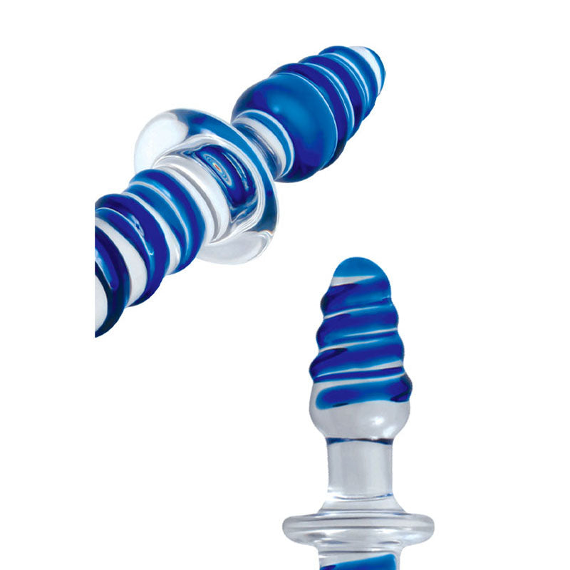 Adam & Eve Twisted Love Glass Dildo - Clear/Blue 24 cm (9.5'') Double Ended Glass Dong - 012U 0000