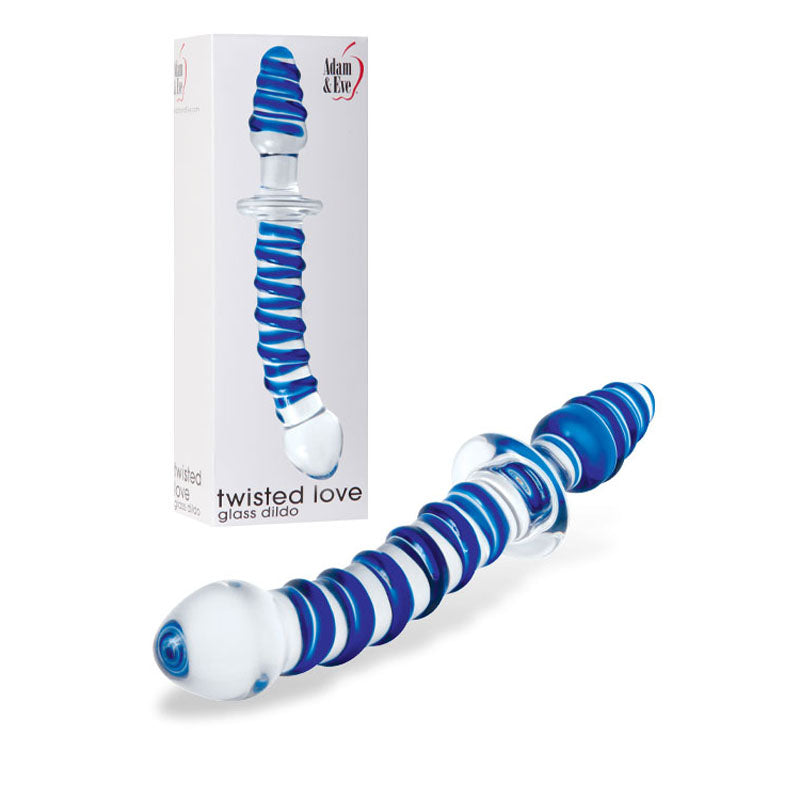 Adam & Eve Twisted Love Glass Dildo - Clear/Blue 24 cm (9.5'') Double Ended Glass Dong - 012U 0000