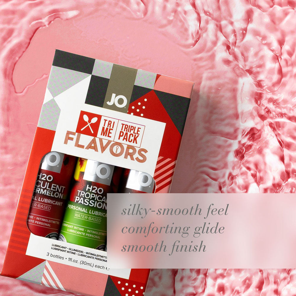 JO Tri-Me Triple Pack Flavours Gift Set - Strawberry, Watermelon and Tropic Passion Flavoured Lubes - 3 Pack - 10060