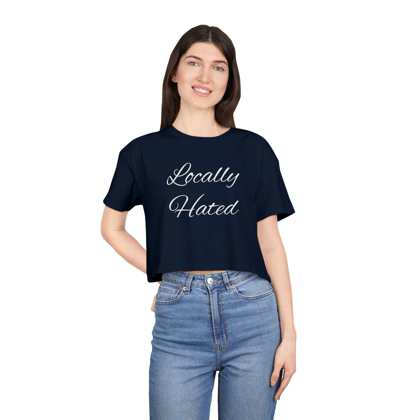 Locally Hated Crop Tee — Bold Graphic Femme with Money & Smoke