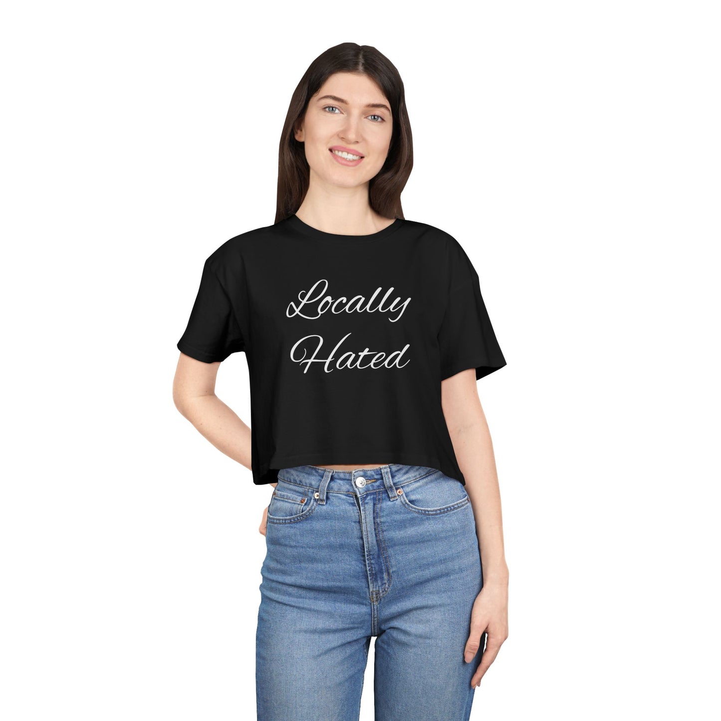 Locally Hated Crop Tee — Bold Graphic Femme with Money & Smoke