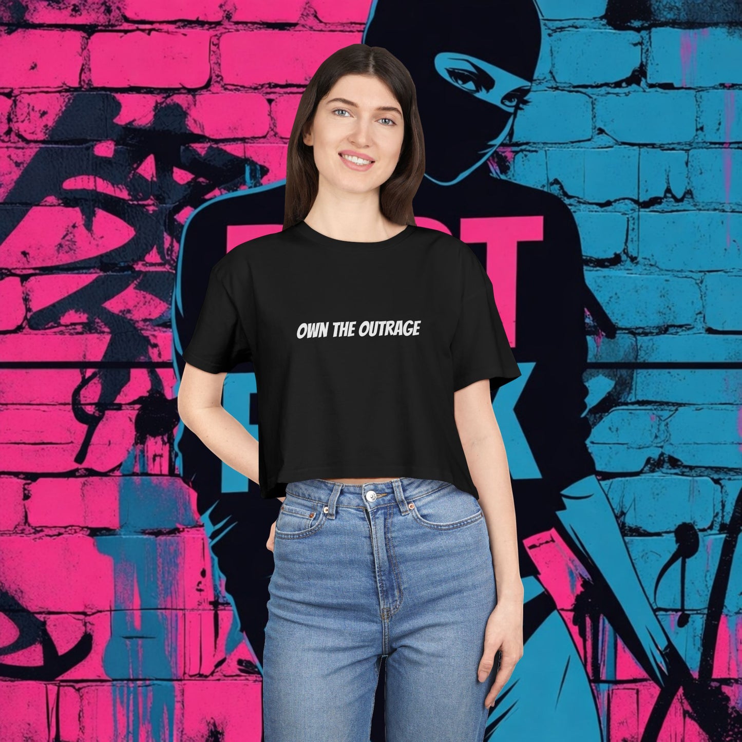 Riot Rack Rebel Crop Tee | Edgy Women’s Cropped T-Shirt | Boxy Streetwear Graphic Top