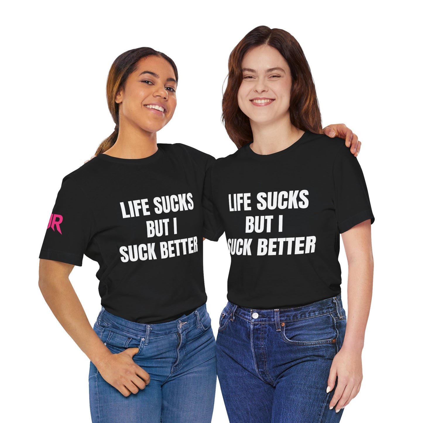 “Life Sucks” Graphic Tee – Dark Humor Statement Shirt (Black/White, XS–5XL)