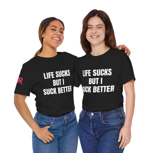 “Life Sucks” Graphic Tee – Dark Humor Statement Shirt (Black/White, XS–5XL)