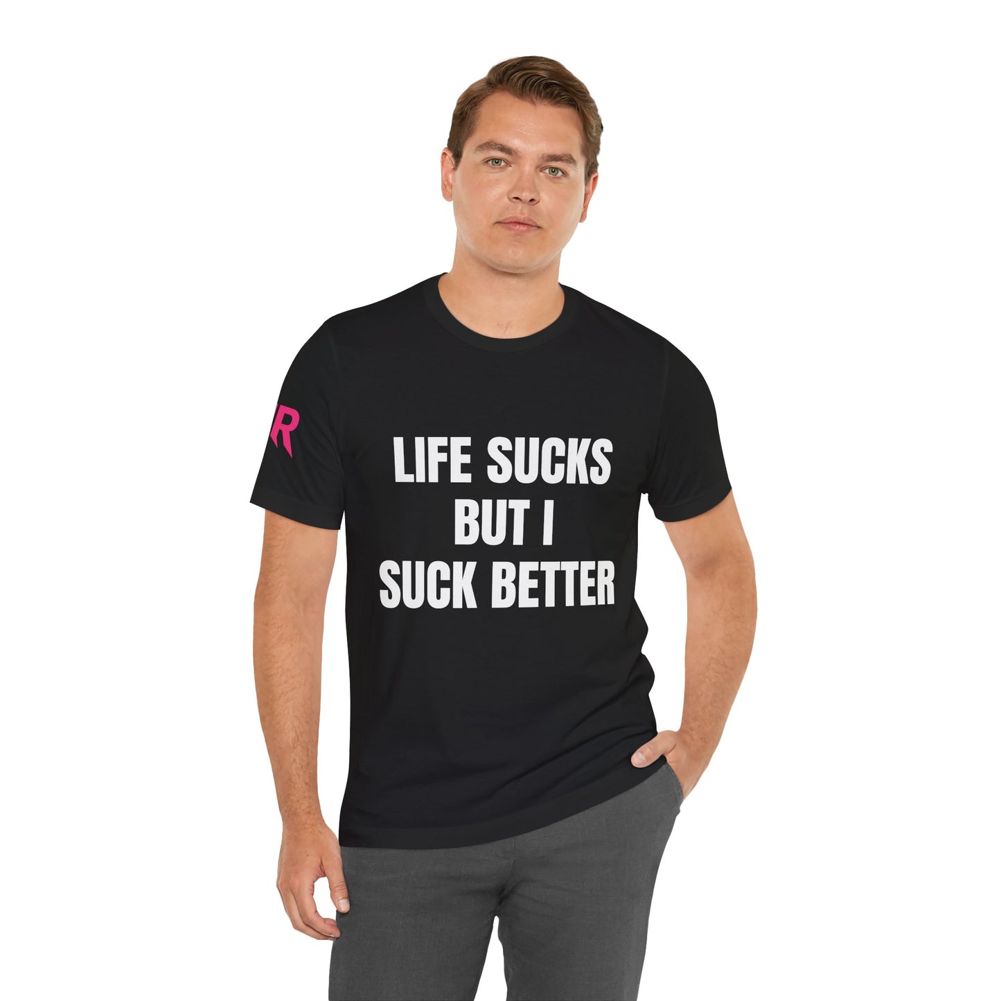 “Life Sucks” Graphic Tee – Dark Humor Statement Shirt (Black/White, XS–5XL)