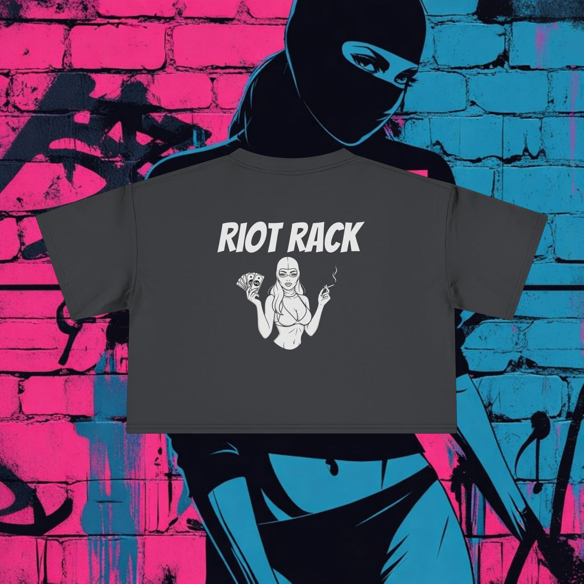 Riot Rack Rebel Crop Tee | Edgy Women’s Cropped T-Shirt | Boxy Streetwear Graphic Top