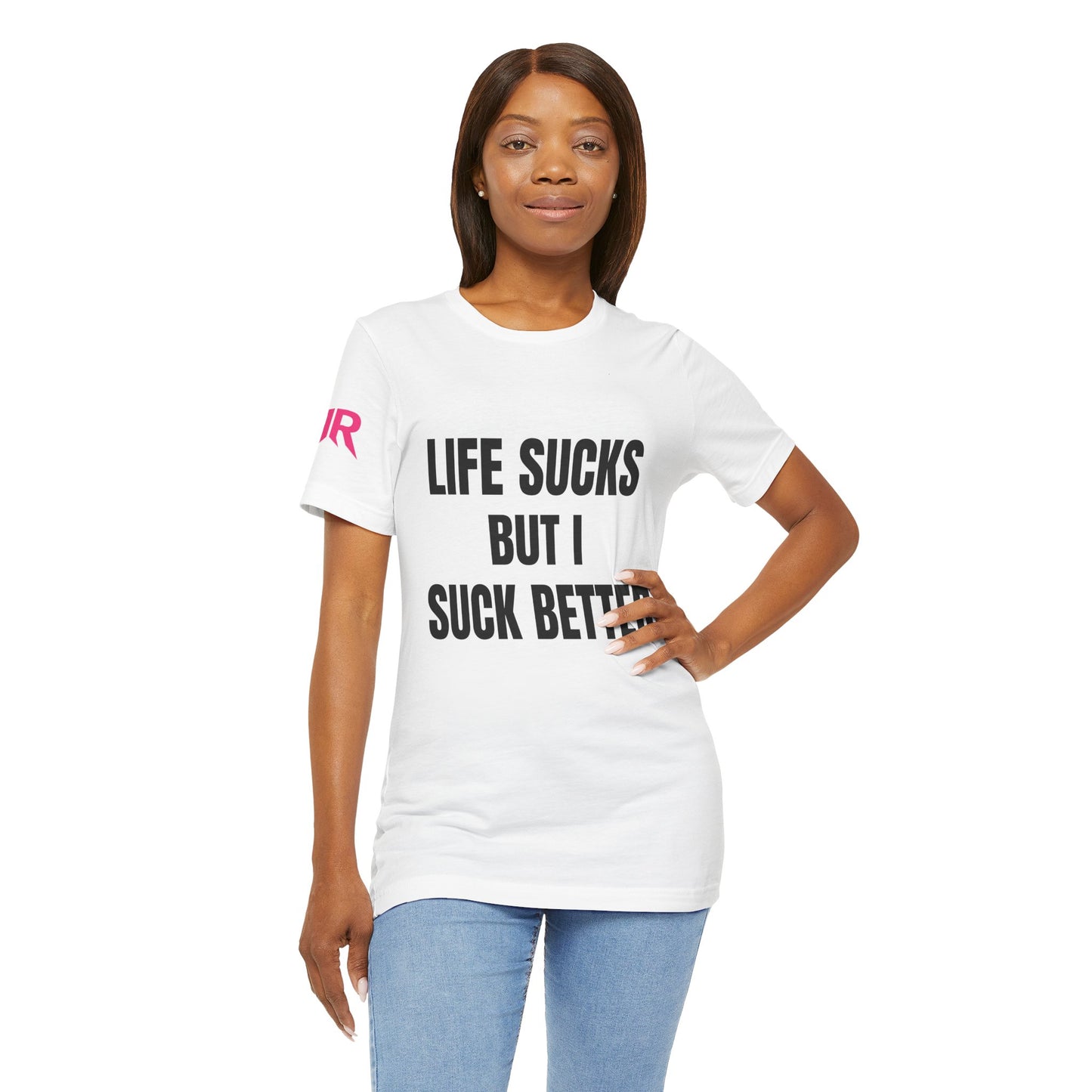 Life Sucks” Graphic Tee – Dark Humor Statement Shirt (Black/White, XS–4XL)