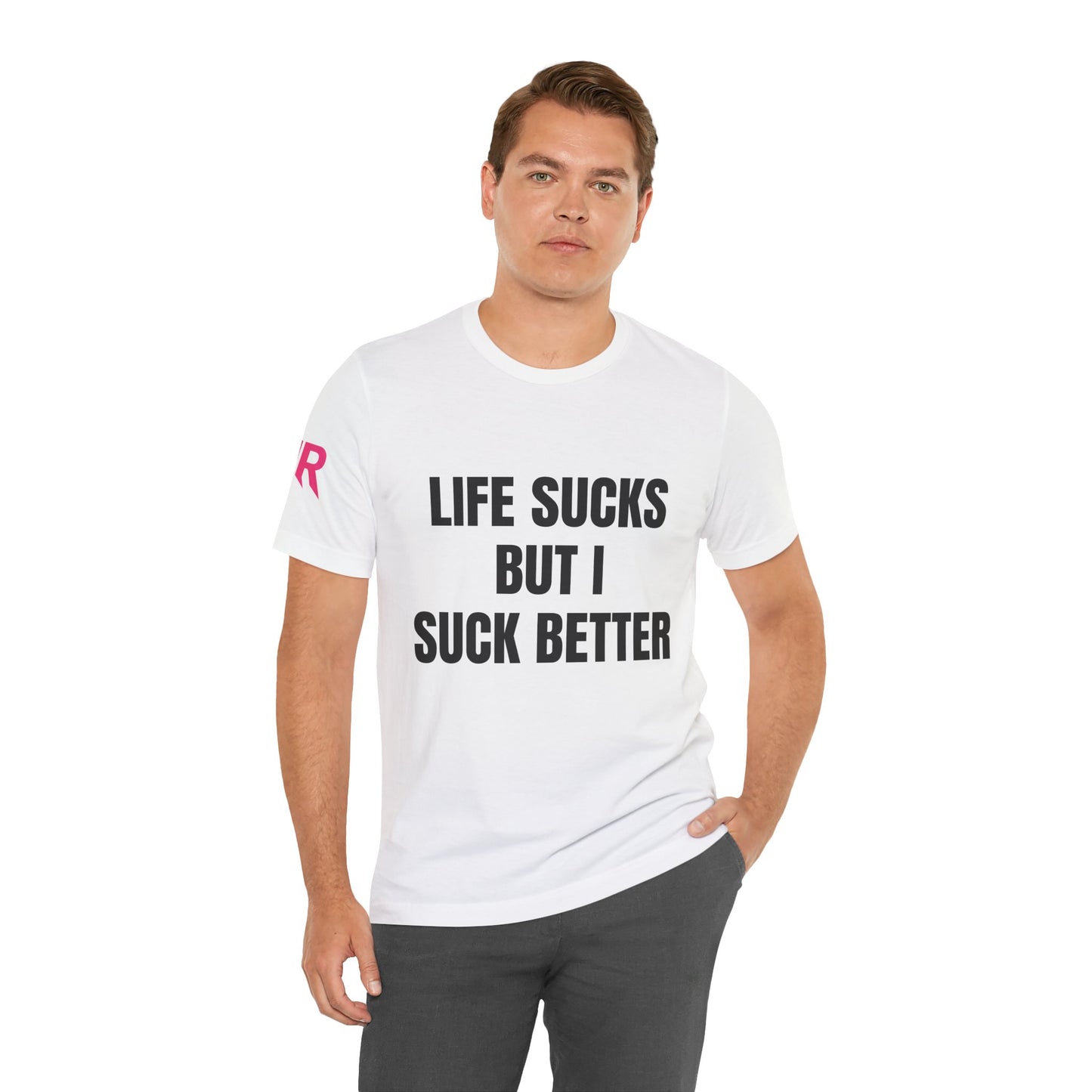 Life Sucks” Graphic Tee – Dark Humor Statement Shirt (Black/White, XS–4XL)