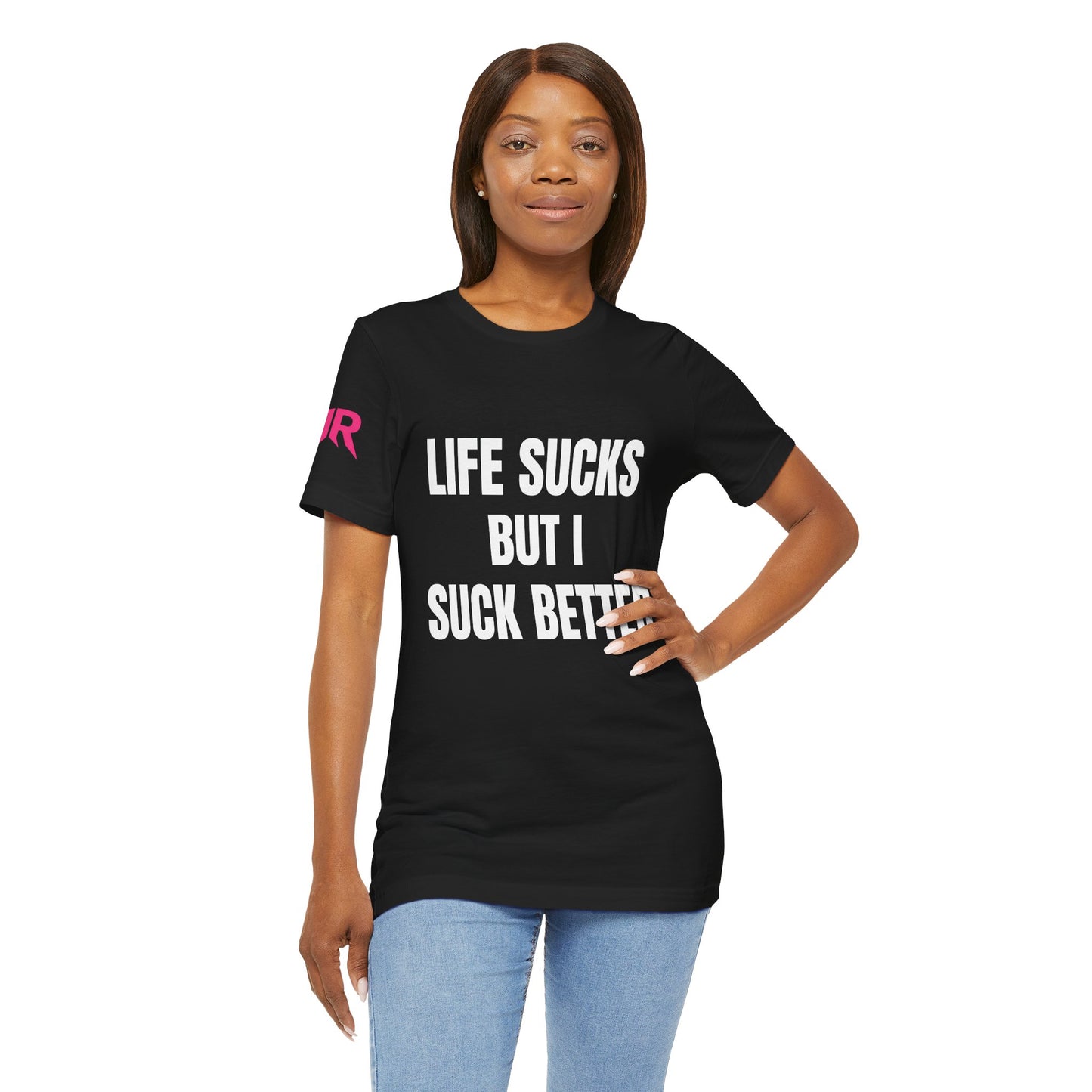 “Life Sucks” Graphic Tee – Dark Humor Statement Shirt (Black/White, XS–5XL)