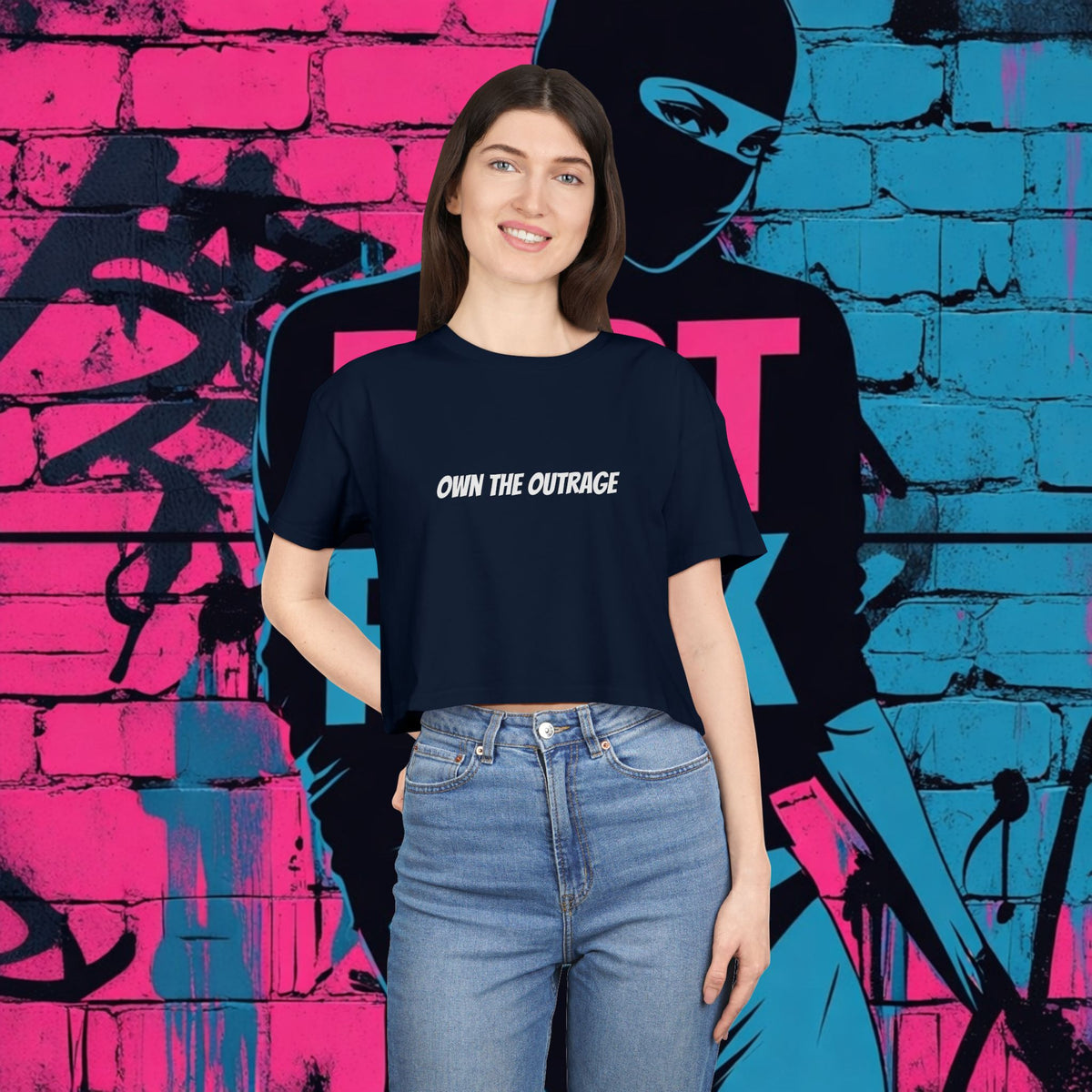 Riot Rack Rebel Crop Tee | Edgy Women’s Cropped T-Shirt | Boxy Streetwear Graphic Top