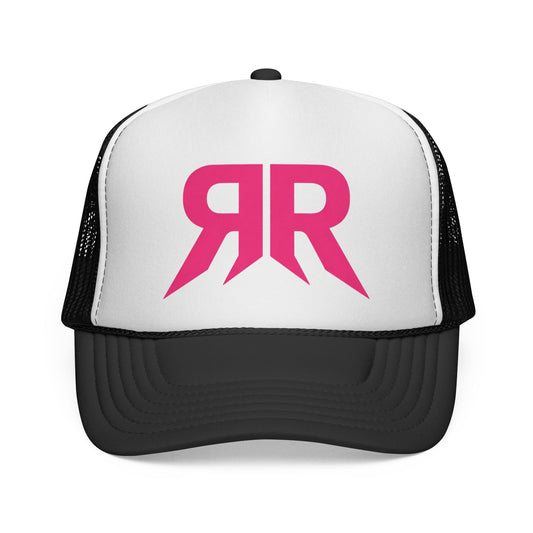 Pink Riot Rack Logo Trucker Cap — Retro Streetwear Mesh Hat