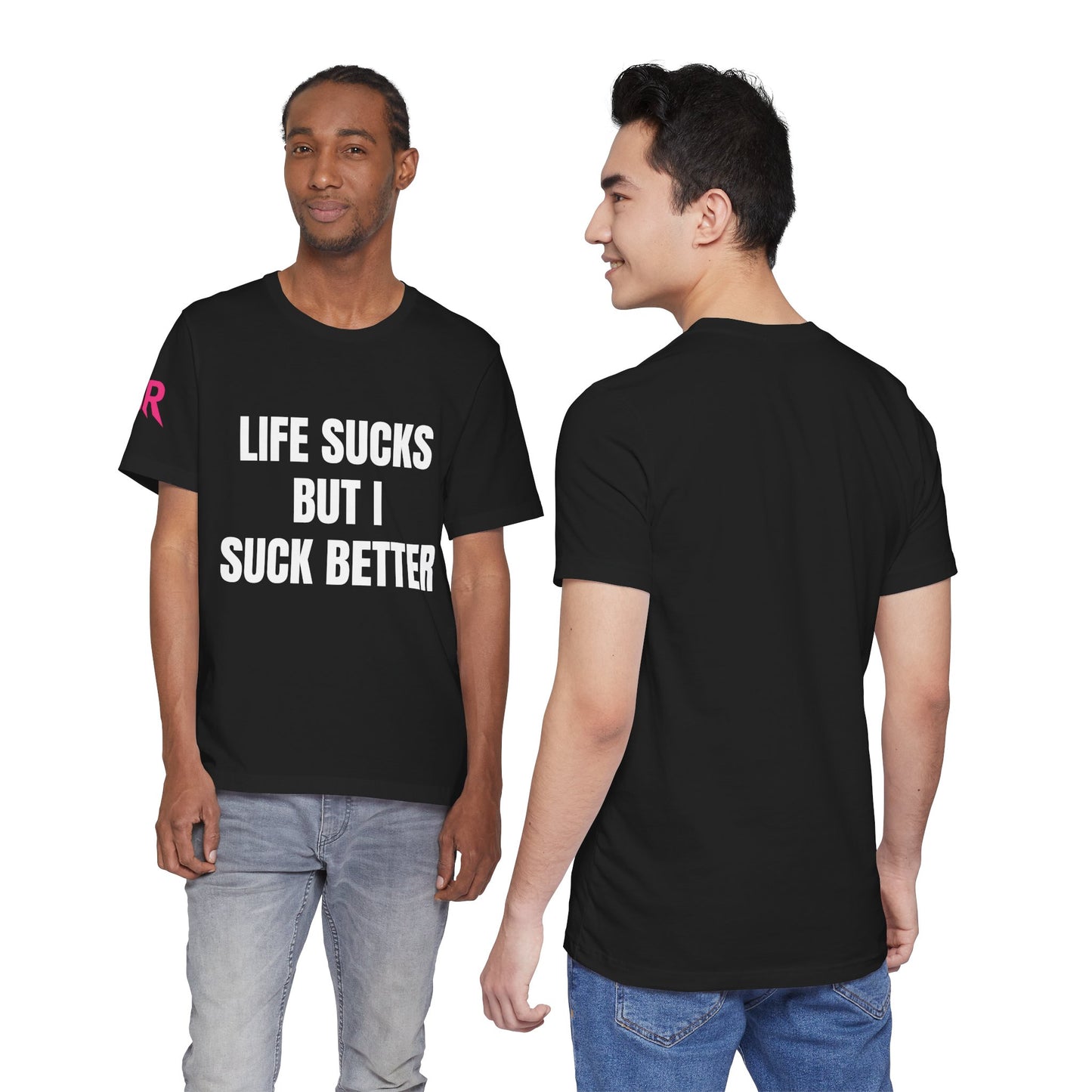 “Life Sucks” Graphic Tee – Dark Humor Statement Shirt (Black/White, XS–5XL)
