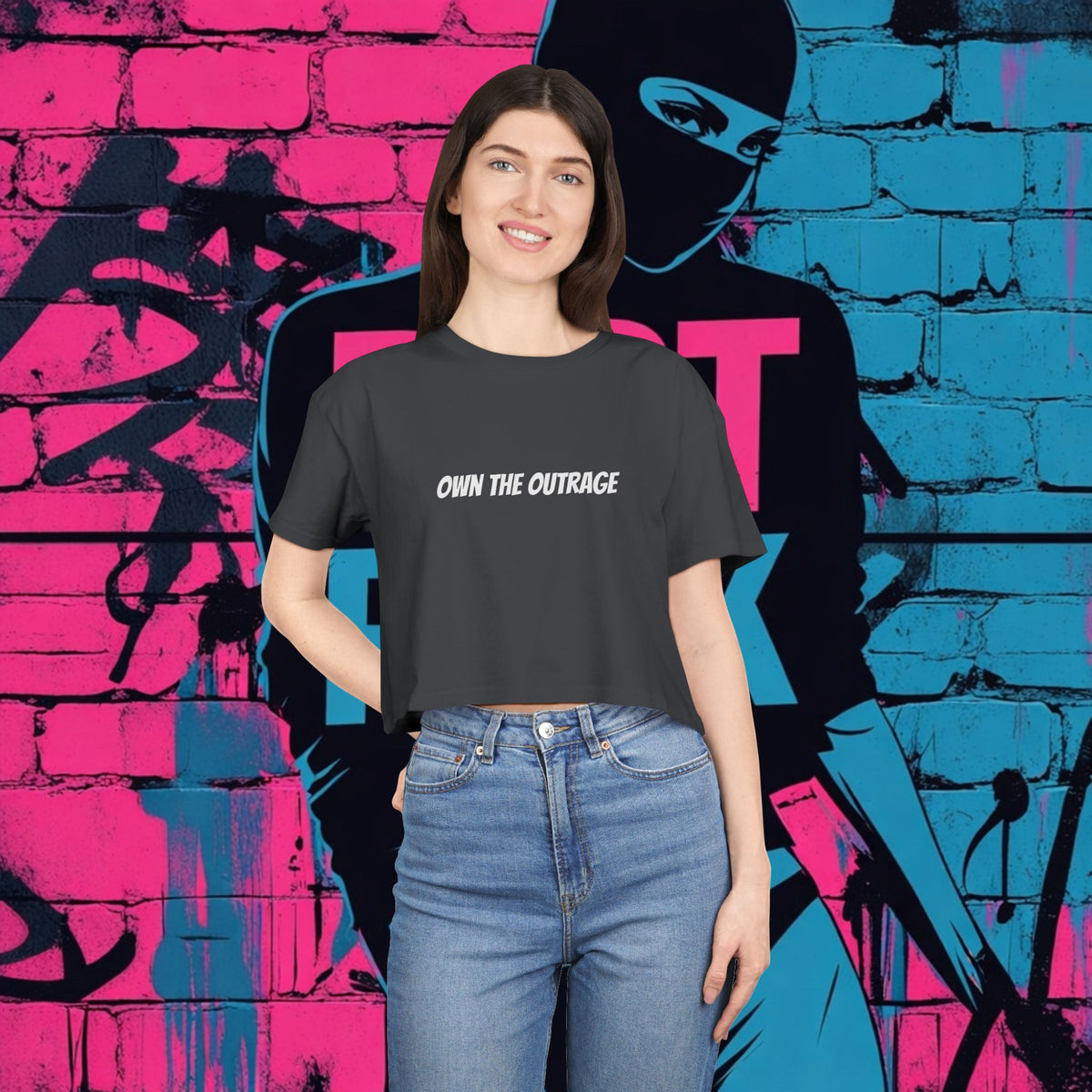 Riot Rack Rebel Crop Tee | Edgy Women’s Cropped T-Shirt | Boxy Streetwear Graphic Top