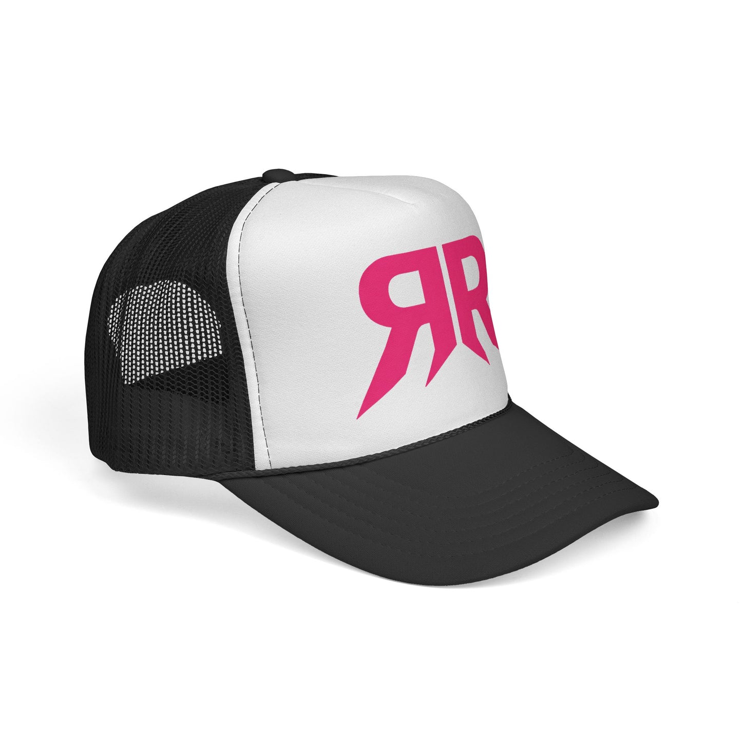 Pink Riot Rack Logo Trucker Cap — Retro Streetwear Mesh Hat