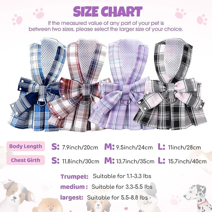 Plaid Princess Dog Dress with Harness & Leash Set