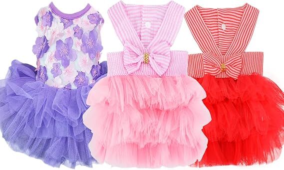 Dog Dress 3-Pack - Small Breed Apparel with Bow Details