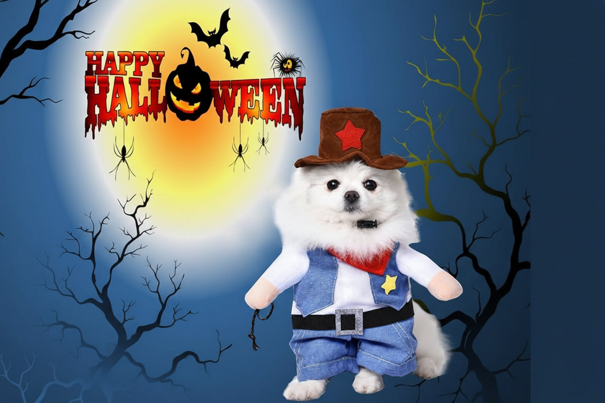 Dog Cowboy Costume – Western Sheriff Outfit with Hat & Denim Vest