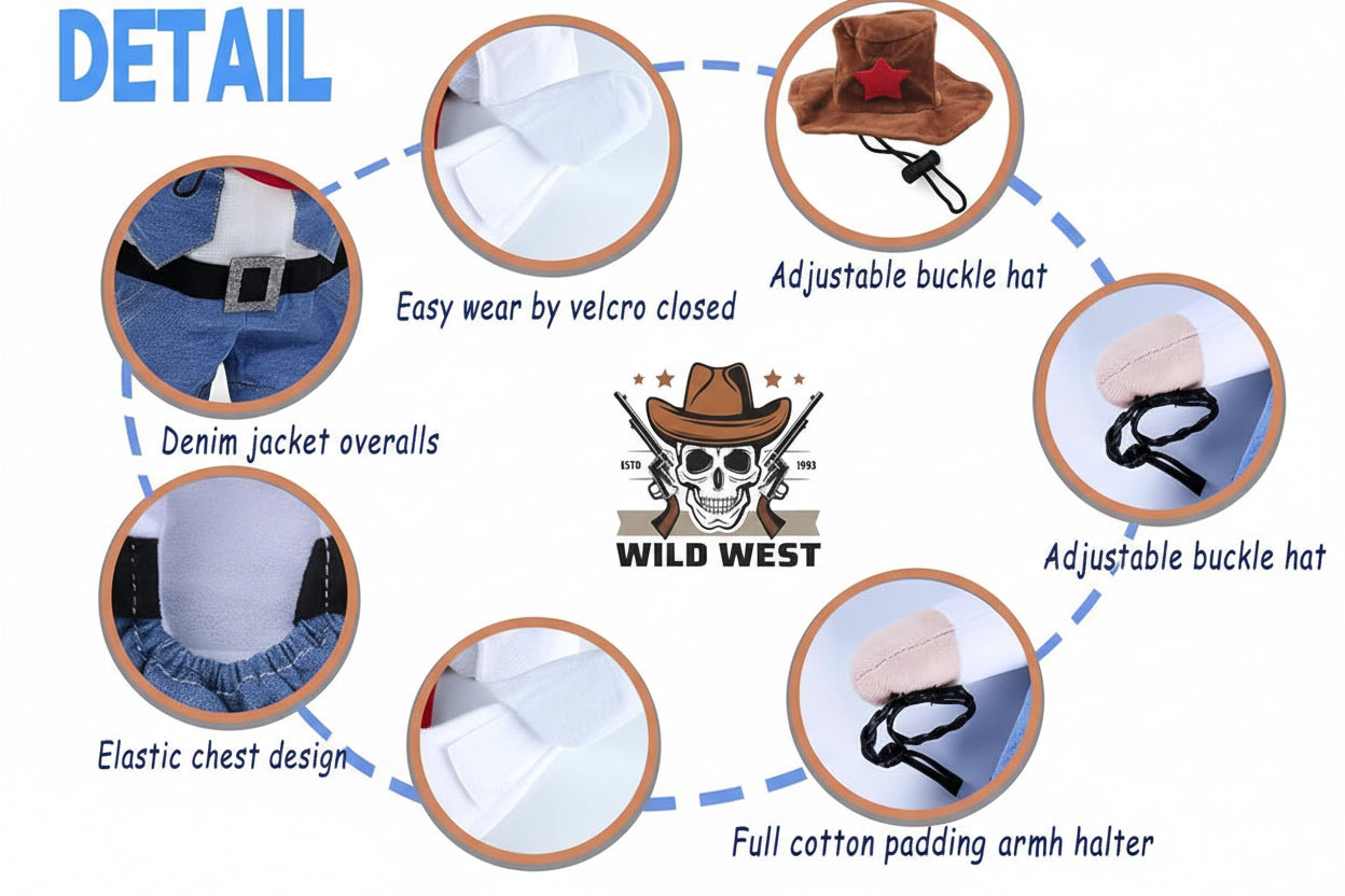 Dog Cowboy Costume – Western Sheriff Outfit with Hat & Denim Vest