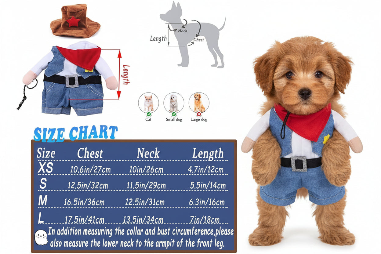 Dog Cowboy Costume – Western Sheriff Outfit with Hat & Denim Vest
