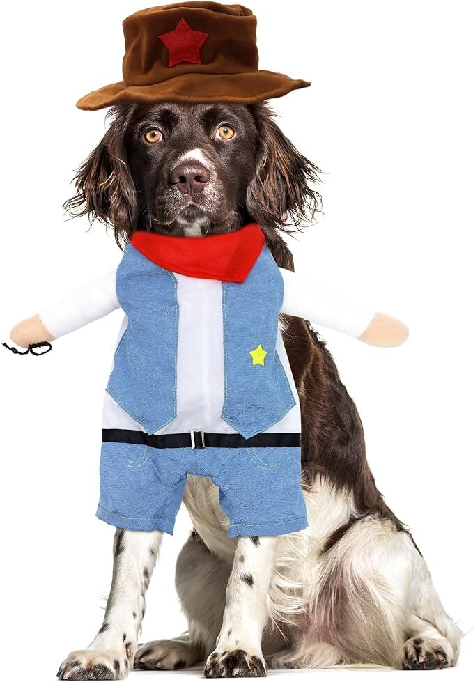 Dog Cowboy Costume – Western Sheriff Outfit with Hat & Denim Vest