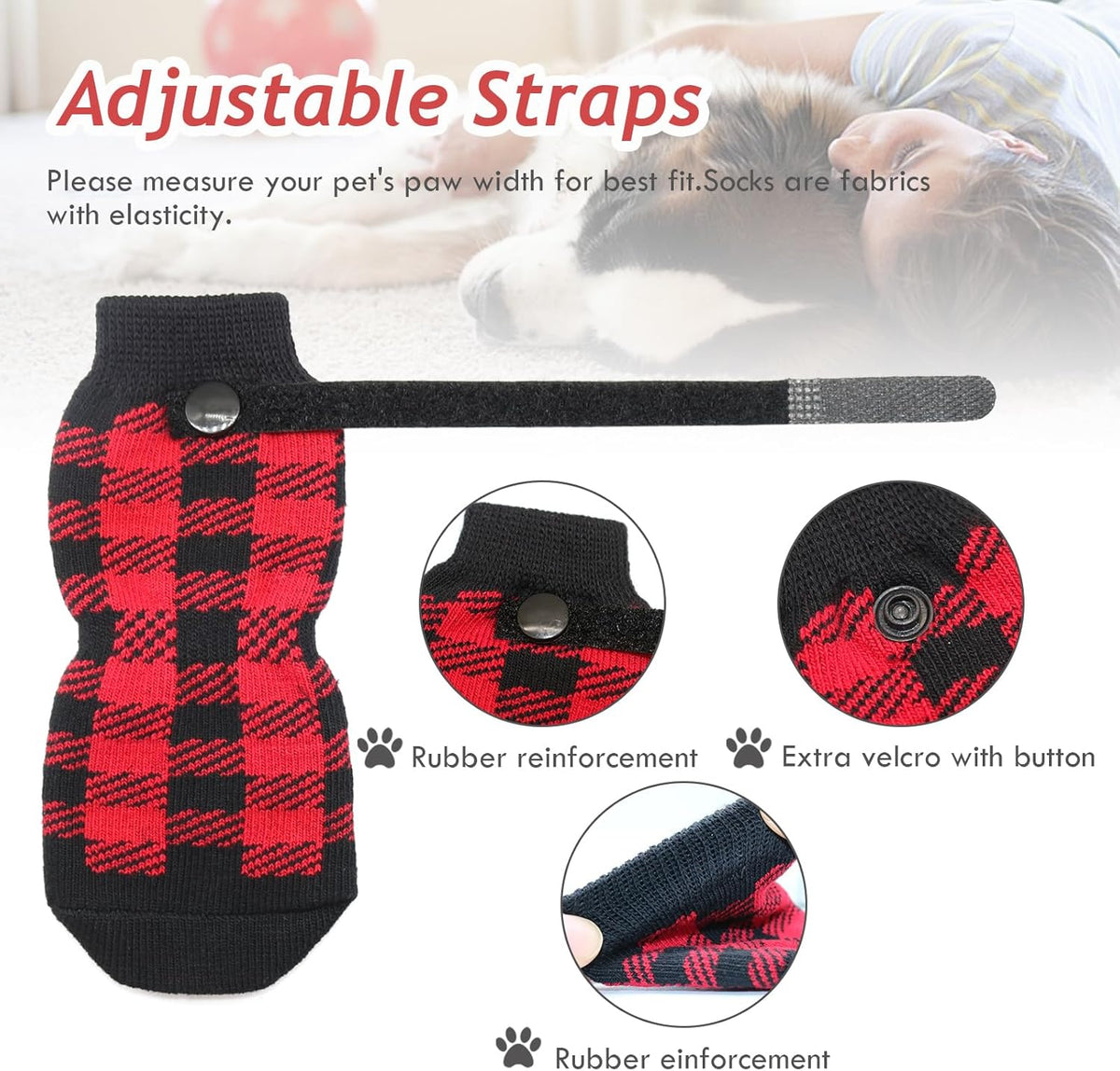 Dog Socks Size M Anti-Slip Pet Paw Protectors Red for Dogs