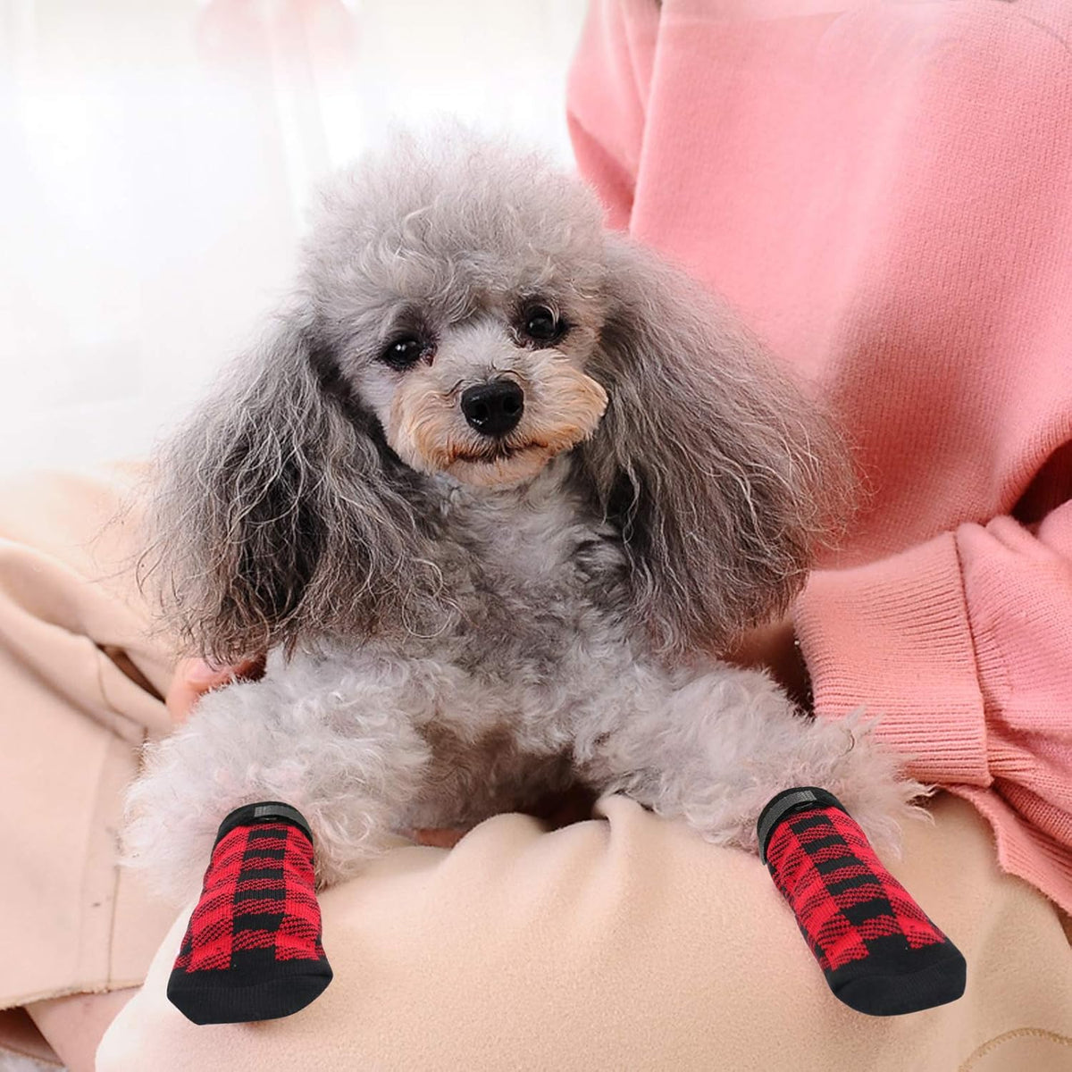 Dog Socks Size M Anti-Slip Pet Paw Protectors Red for Dogs