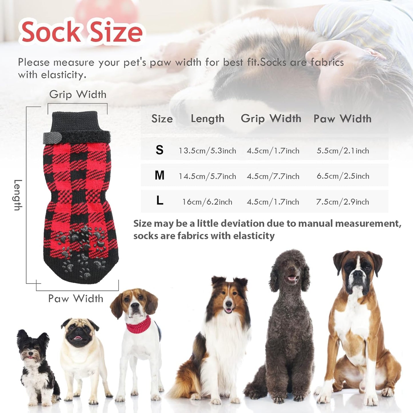 Dog Socks Size L Red Anti Slip Pet Paw Protectors for Dogs