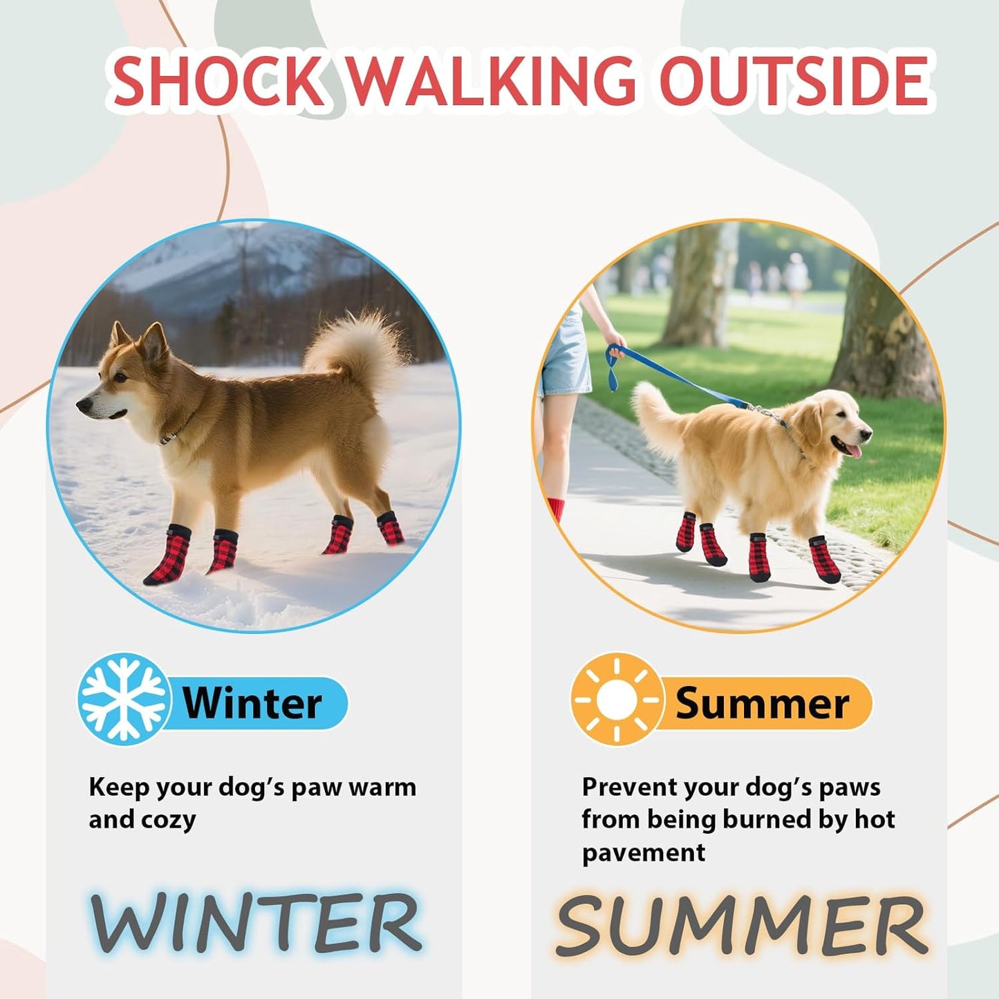 Dog Socks Size L Red Anti Slip Pet Paw Protectors for Dogs