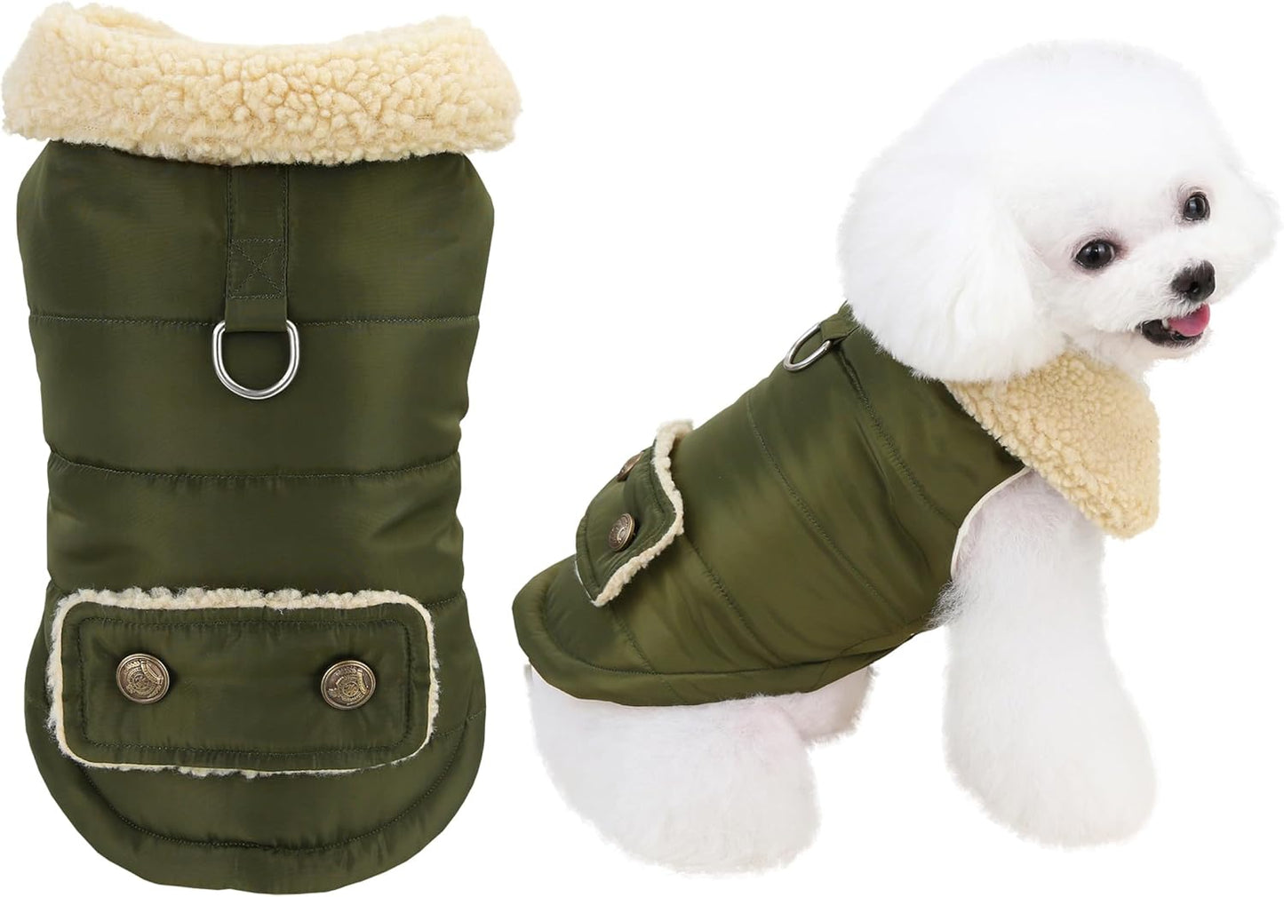 Winter Dog Jacket Warm Military Green Size L - Cold Weather Pet Coat for Dogs