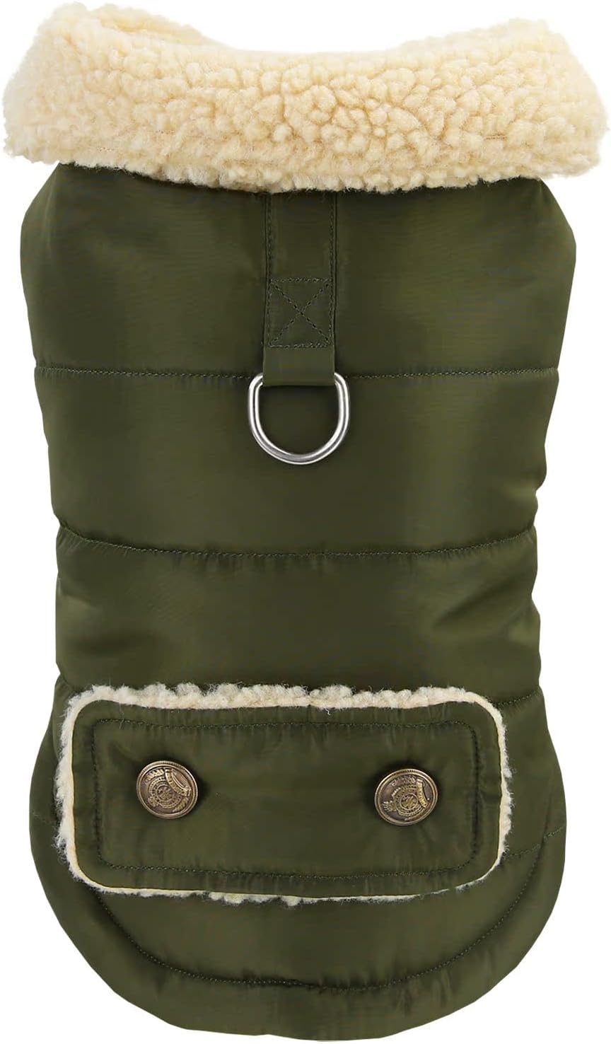 Winter Dog Jacket Warm Military Green Size L - Cold Weather Pet Coat for Dogs
