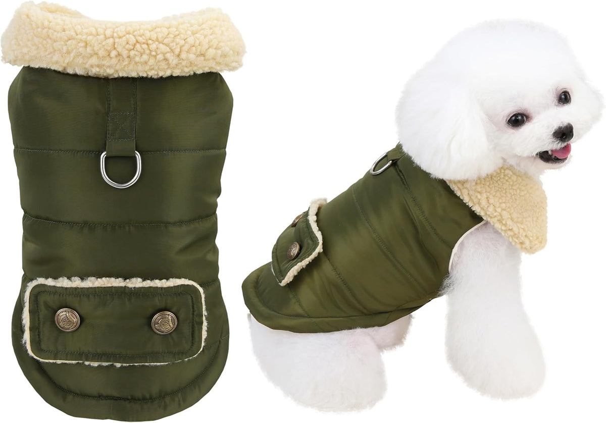 XL Military Green Winter Dog Coat Warm Pet Jacket for Cold Weather
