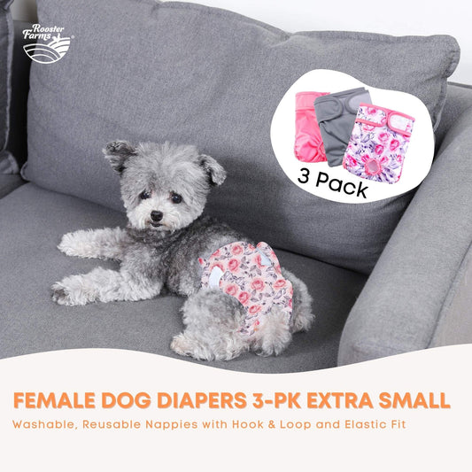 Reusable Dog Diapers 3-Pack | Washable Nappies for Female Dogs