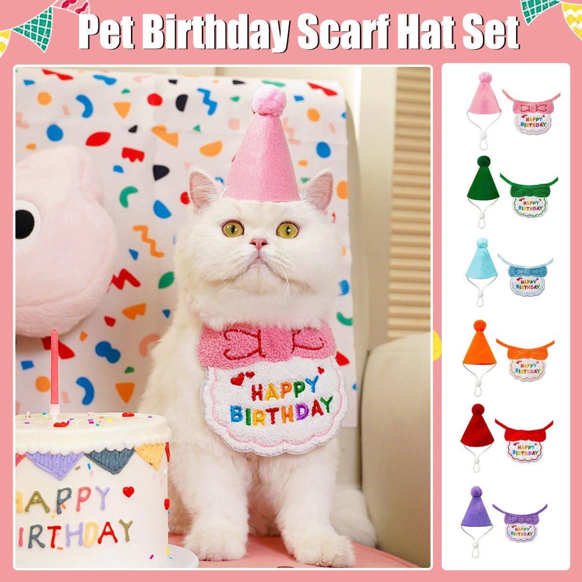 Pet Birthday Dog Cat Bib Scarf Hat Accessory Dogs Cats Celebration - Green