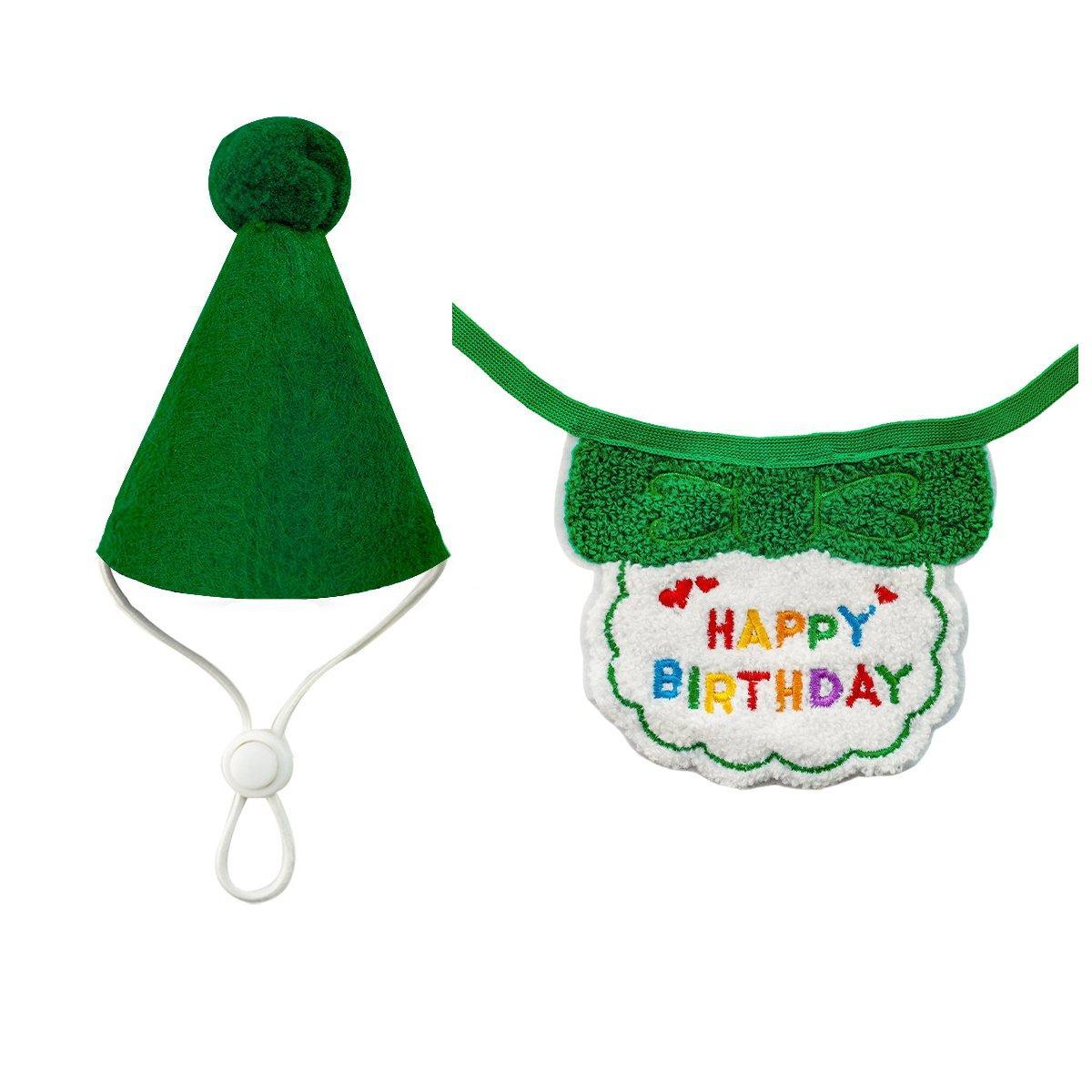 Pet Birthday Dog Cat Bib Scarf Hat Accessory Dogs Cats Celebration - Green