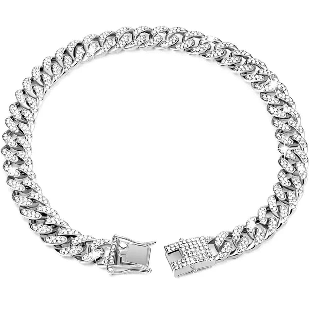 Cuban Chain Metal Dog Collar Pet Training Necklace for Small Medium Large Dogs - Gold-50cm