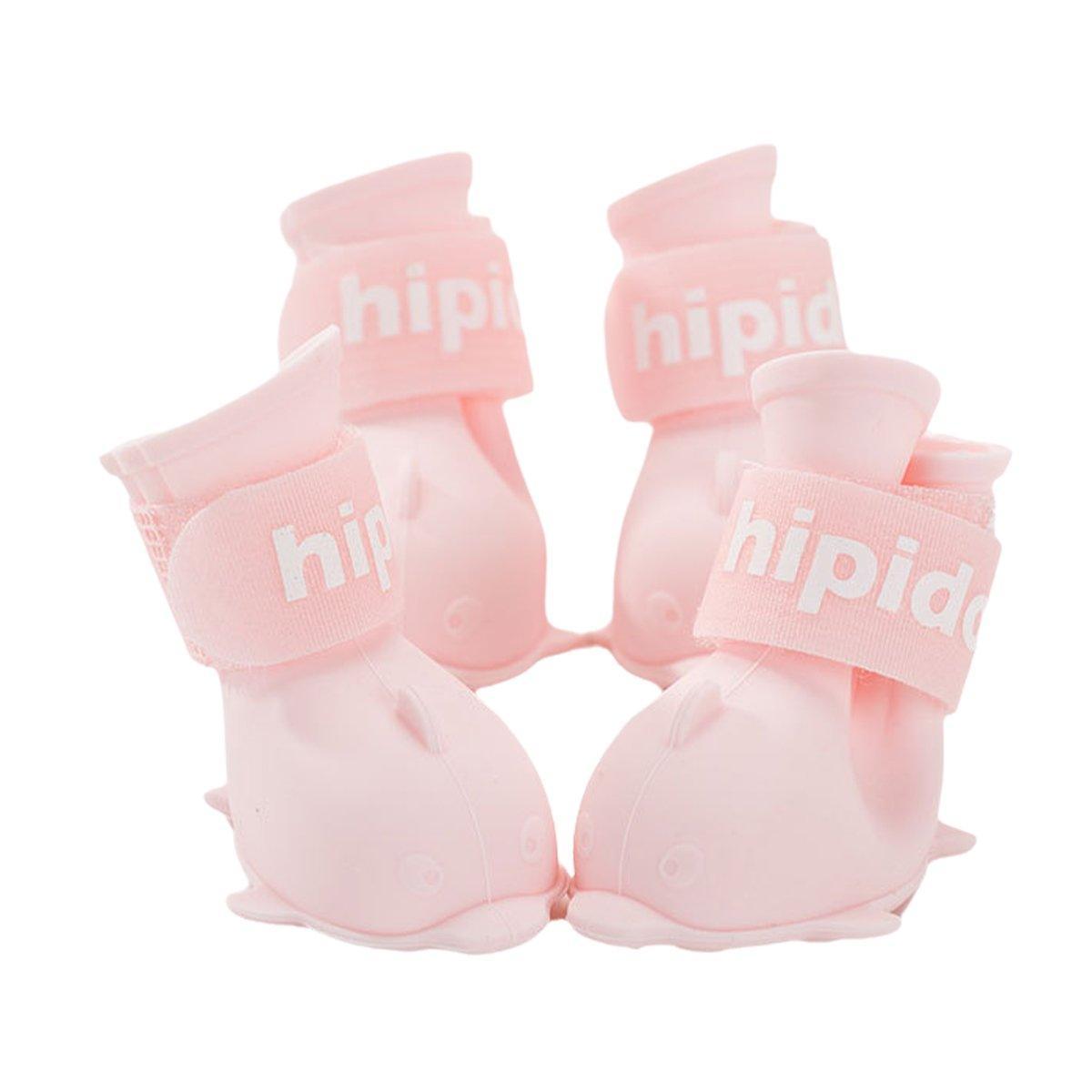 4pcs Cartoon Pet Rain Boots Waterproof Non-Slip Wear-Resistant Shoes for Dogs - Yellow - L