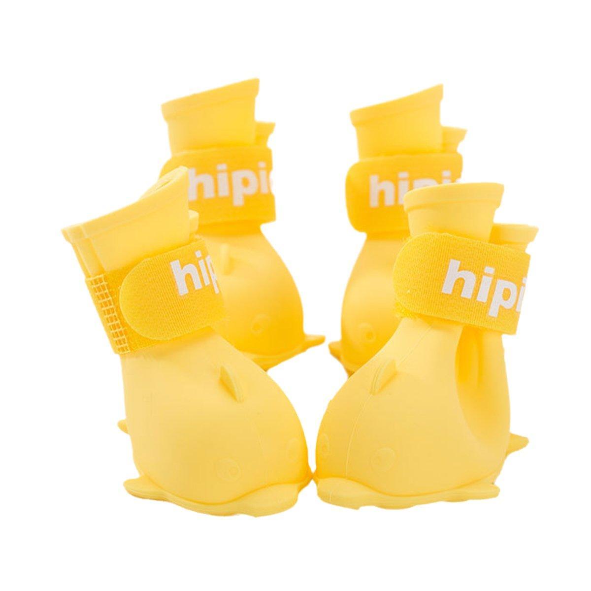4pcs Cartoon Pet Rain Boots Waterproof Non-Slip Wear-Resistant Shoes for Dogs - Yellow - L