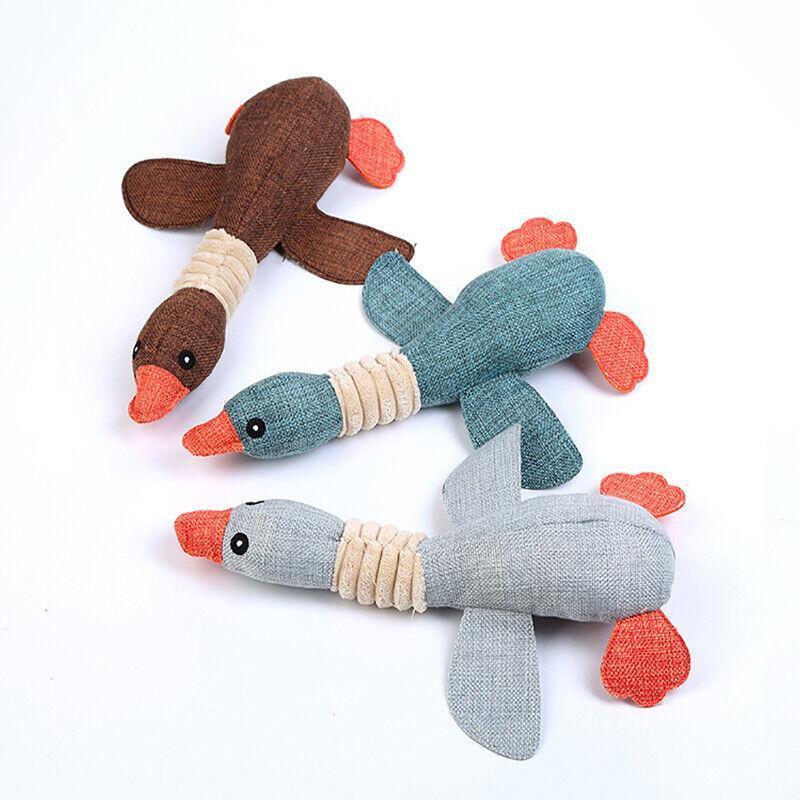 Squeaky Dog Toy Plush Chew Rope Pet Puppy Toys with Squeaker Crinkle for Teething - Brown Goose