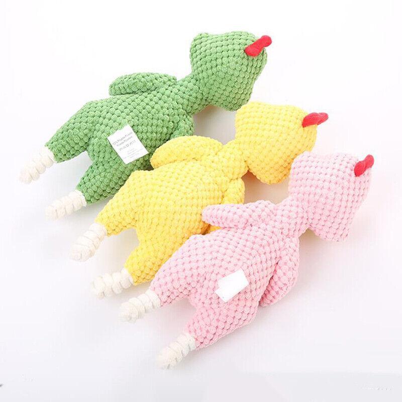 Squeaky Dog Toy Plush Chew Rope Pet Puppy Toys with Squeaker Crinkle for Teething - Pink Chicken