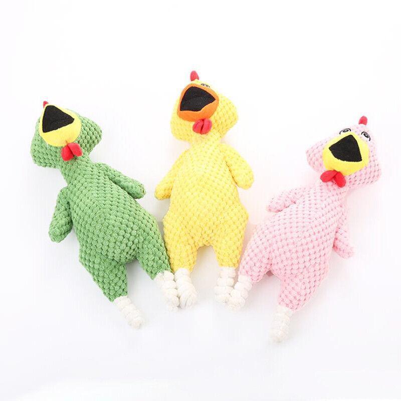 Squeaky Dog Toy Plush Chew Rope Pet Puppy Toys with Squeaker Crinkle for Teething - Yellow Chicken