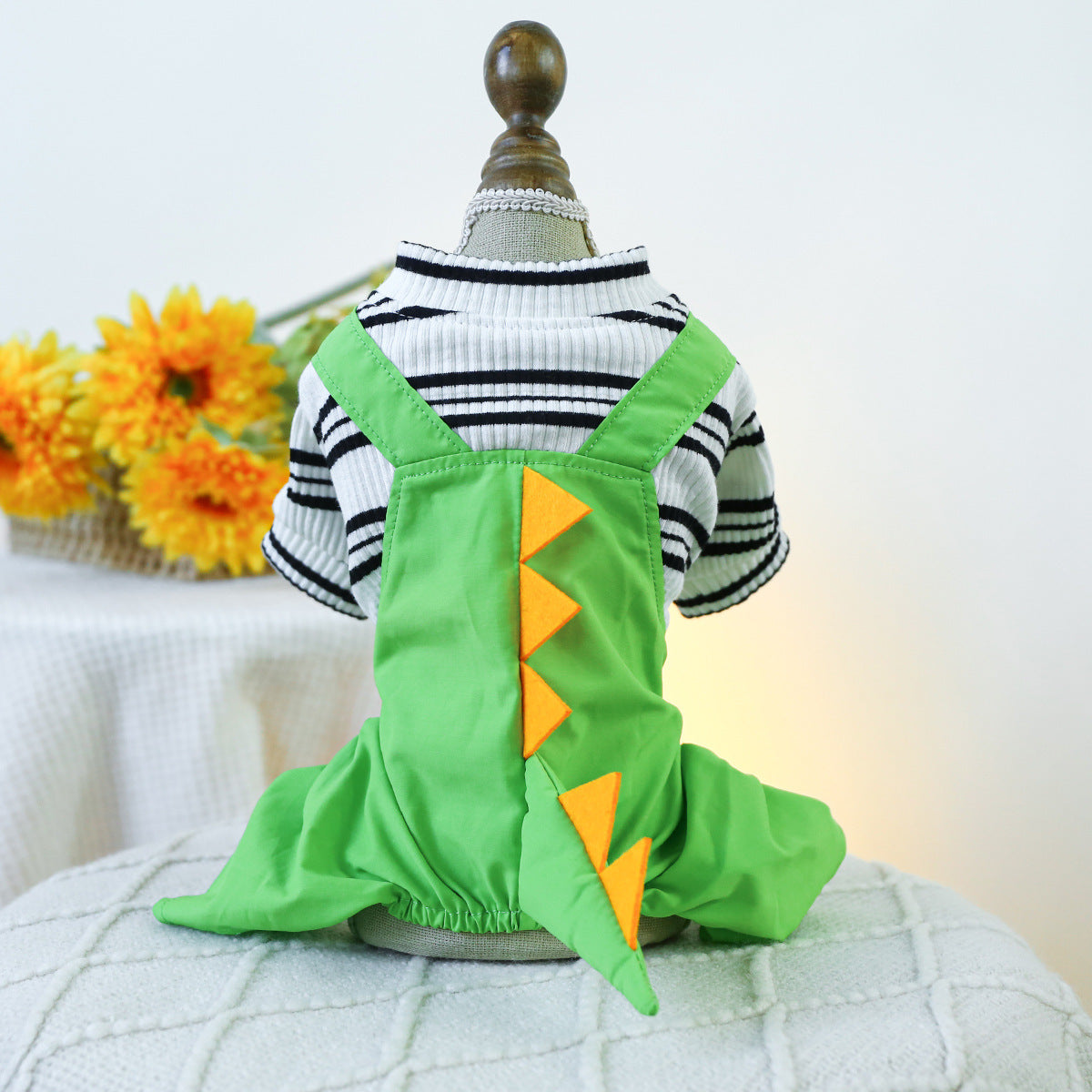 Little Green Dragon Bib Pants Cute Four-Legged Dog Clothes - Spring/Summer Pet Outfit, Soft & Breathable