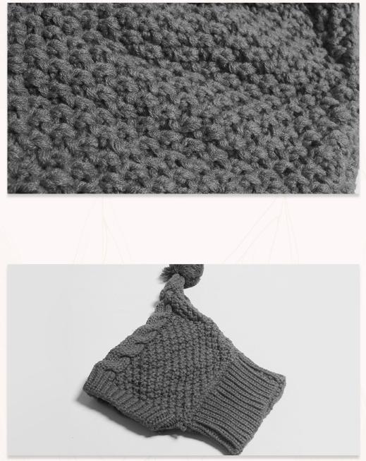 Size S Grey Whimsical Knit Dog Hat with Pom-Pom - Cozy Winter Pet Beanie & Snood