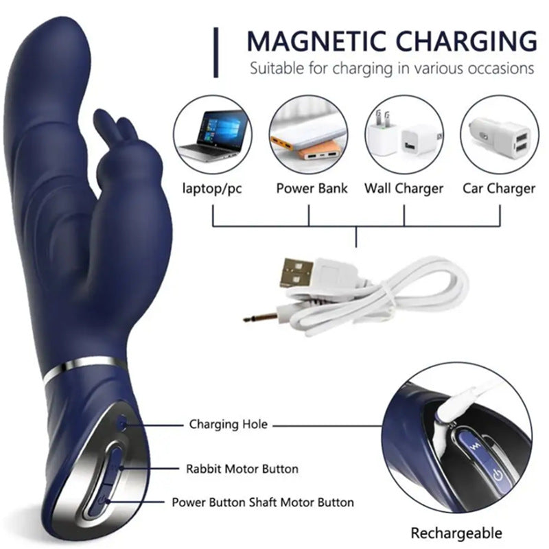 Dual-Action Rabbit Vibrator - Female Pleasure Toy (USB Rechargeable)
