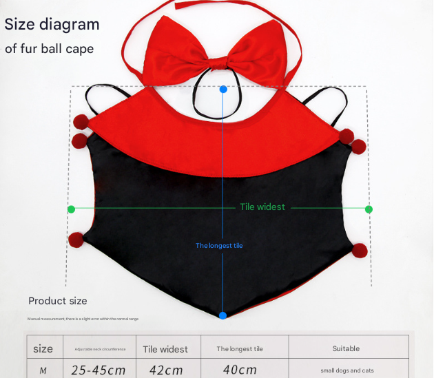 Red Regal Vampire Pet Cape | Halloween & Christmas Costume Cloak with Bow & Pom-Poms for Dogs and Cats(Size M)