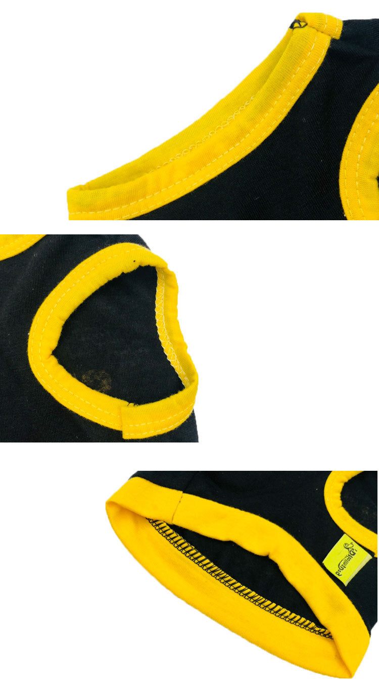 2 Pack Cotton "Security" Dog Vest Size M - Breathable Summer Tank Top - Black with Yellow Trim & Pink with Black Trim for Small Pets