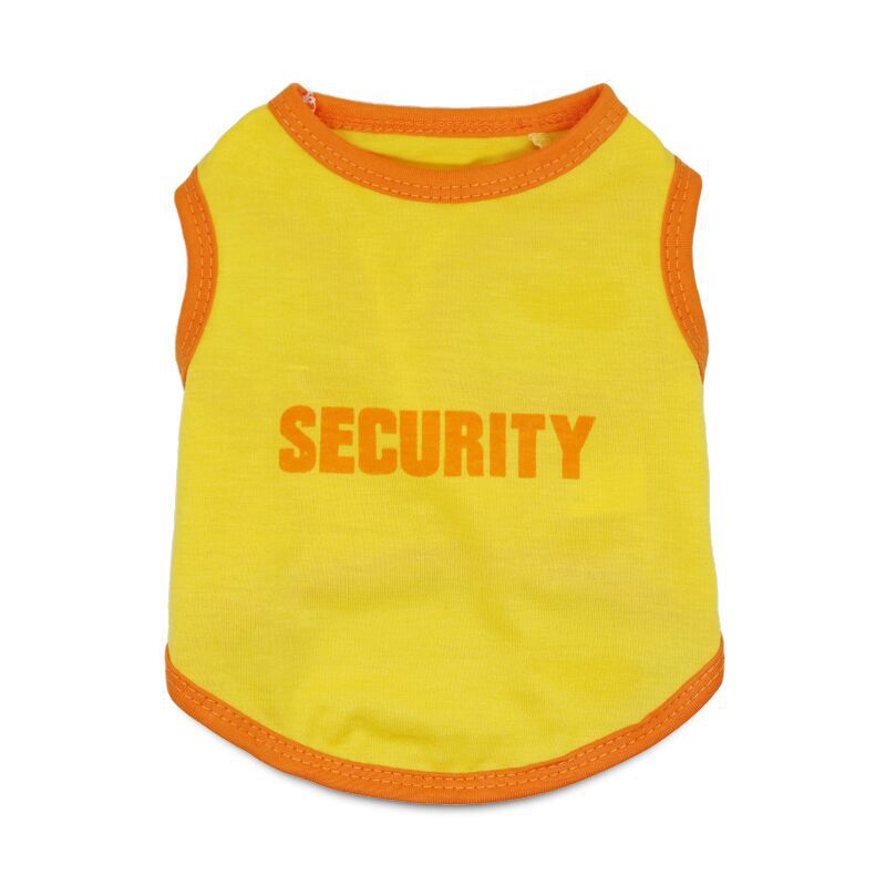 2 Pack "SECURITY" Pet Vest - Black & Yellow with Orange Trim - Breathable Cotton Dog T-Shirt Summer Apparel for Small Breeds & Cats - Size M (Chest 45cm)