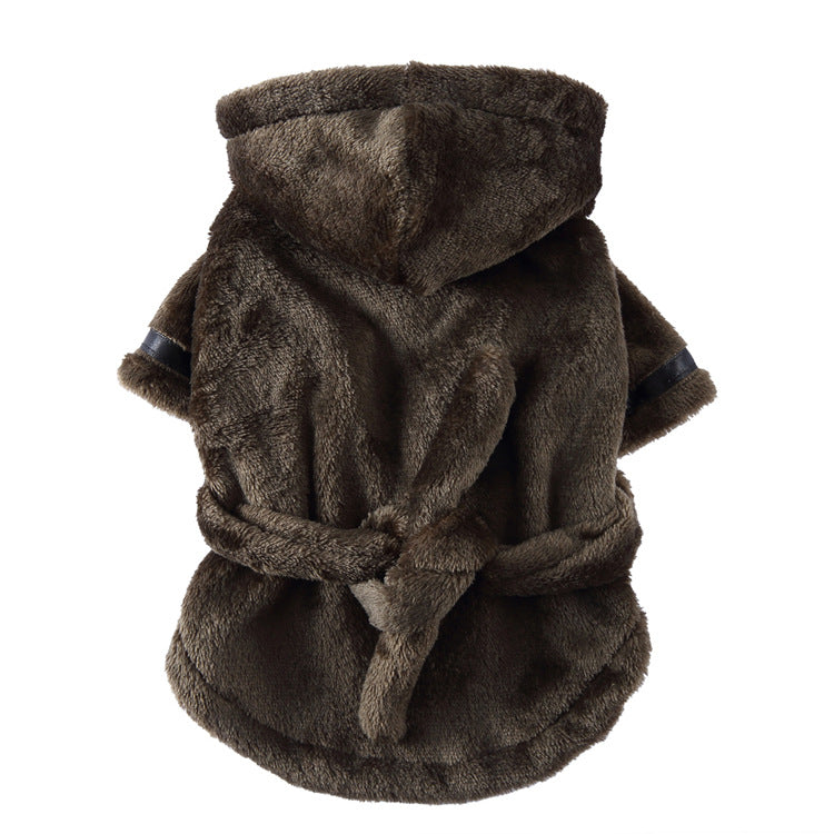 Army green Cozy Pet Bathrobe Sleepwear – Plush Fleece Dog Robe with Hood and Adjustable Waistband for Small to Medium Breeds(Size:XL)