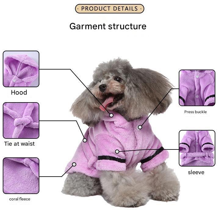 Army green Cozy Pet Bathrobe Sleepwear – Plush Fleece Dog Robe with Hood and Adjustable Waistband for Small to Medium Breeds(Size:XL)